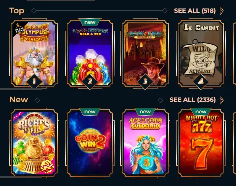 Mobile Dark interface, popular games and bonuses on the go